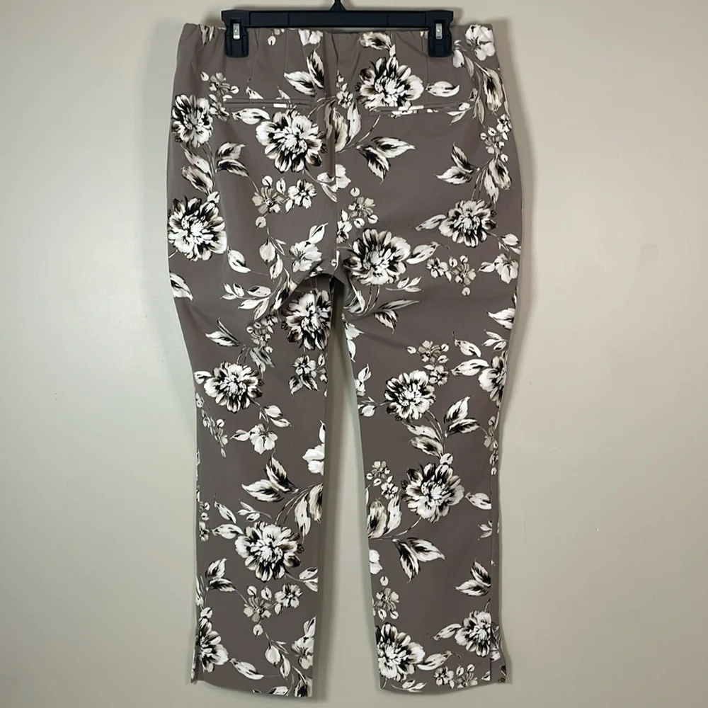 J.JILL Floral Print Pull-On Pants Sz 10 Taupe Neutral Stretch Ankle‎ Trousers - Picture 3 of 10